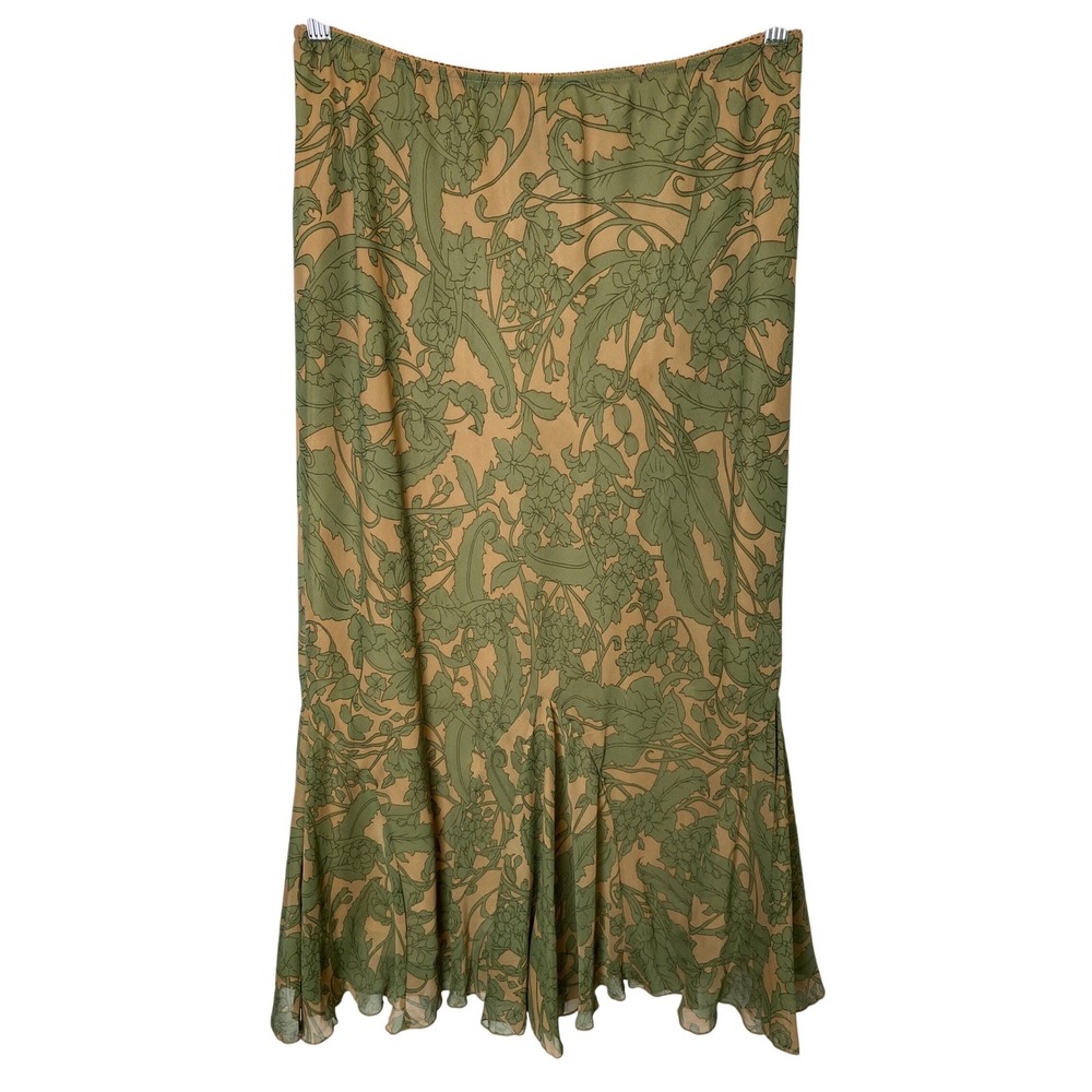 Boston Design Studio Maxi Skirt Women 12 Green Floral Boho Whimsical Fairycore